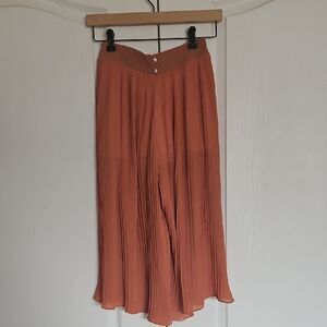 Women's Chiffon Pleated Wide-Leg Palazzo Capri Pants Peach